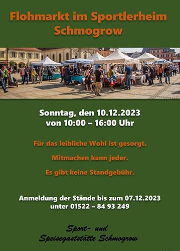 Flohmarkt im Sportlerheim Schmogrow am 10.12.2023